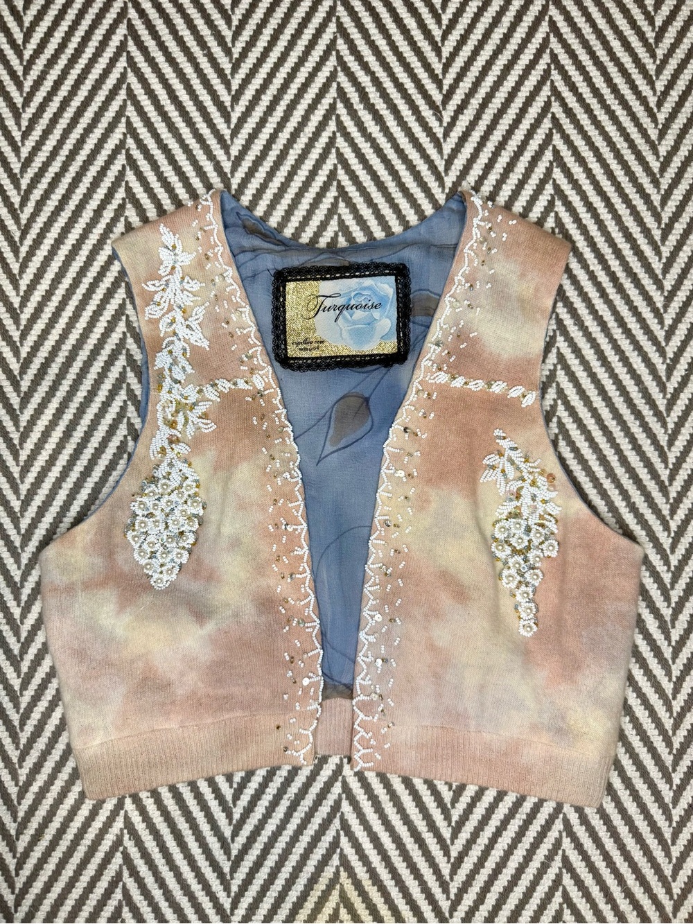 Turquoise Cynthia Rose Embroidered Sweater Vest